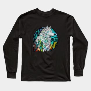 Wolf Animal Portrait Stained Glass Wildlife Outdoors Adventure Long Sleeve T-Shirt